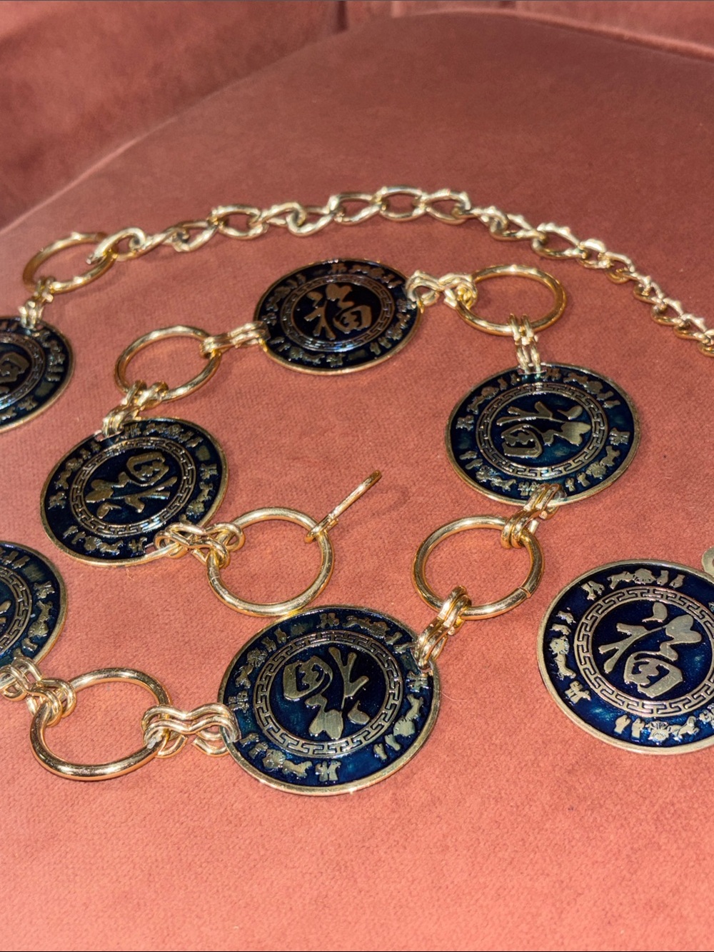 Chinese metal and Blue Coin belt vintage y2k style adjustable‎ metal reversible